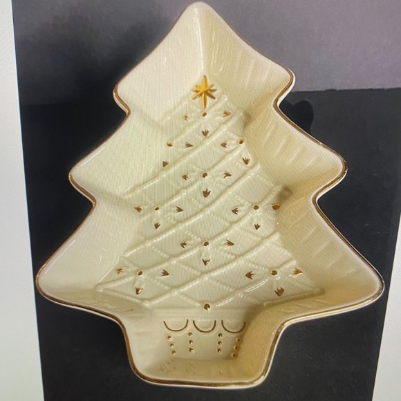 Christmas Tree Candy Dish Formalities by Baum Brothers Ivory and Gold - Picture 5 of 7